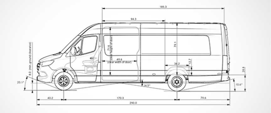 Technical sketch of upfitted van.
